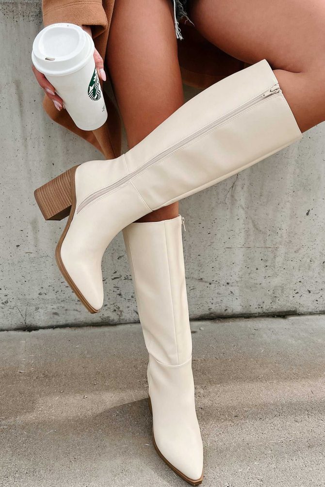 Can't Be Blamed Faux Leather Knee High Boots (Off White) · NanaMacs