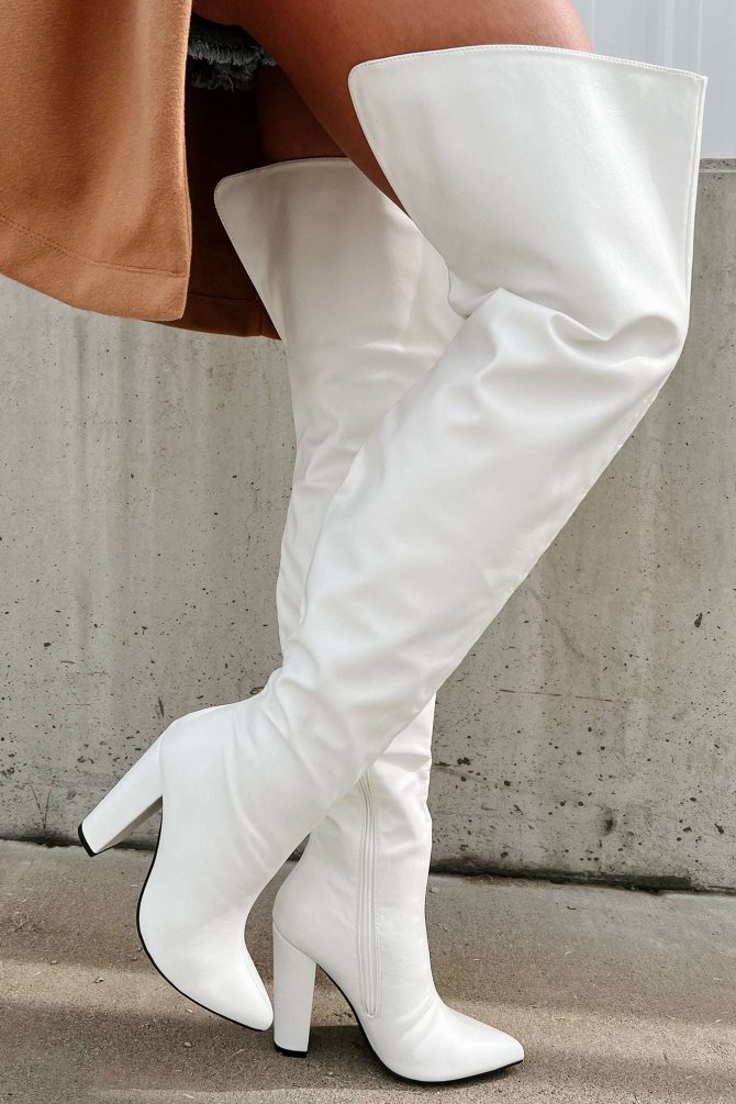 Here Comes Trouble Faux Leather Thigh High Boots (White) · NanaMacs - Image 2
