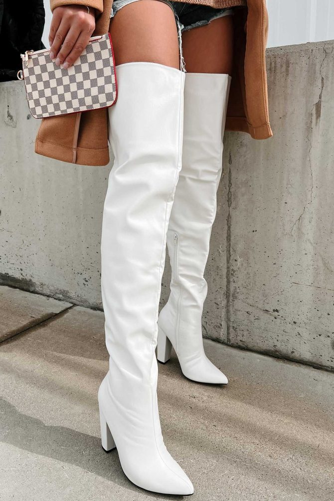Here Comes Trouble Faux Leather Thigh High Boots (White) · NanaMacs - Image 4