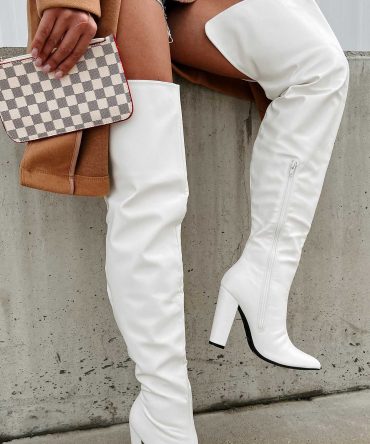 Here Comes Trouble Faux Leather Thigh High Boots (White) · NanaMacs