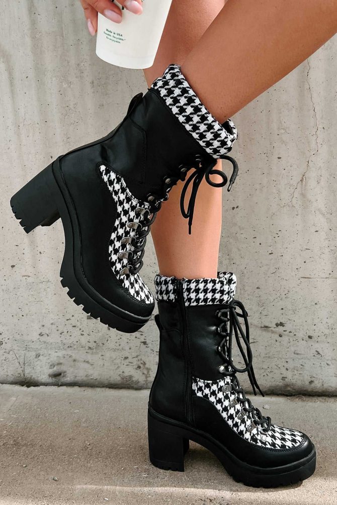 City Winters Houndstooth Platform Booties (Black/White) · NanaMacs - Image 2