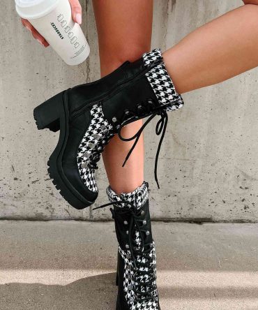 City Winters Houndstooth Platform Booties (Black/White) · NanaMacs