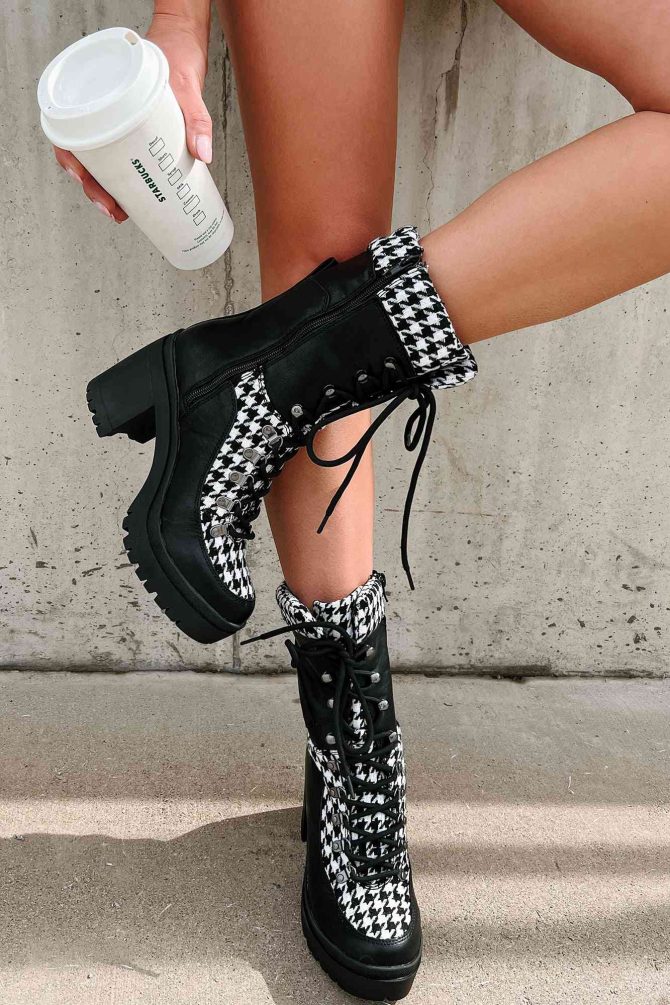 City Winters Houndstooth Platform Booties (Black/White) · NanaMacs
